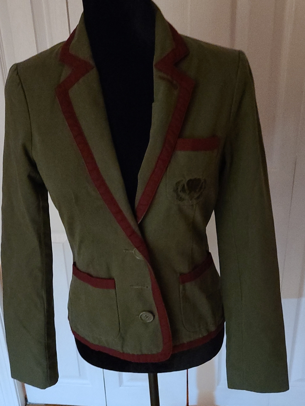 Ben Sherman Olive Green Lined Blazer with Burgundy Trim